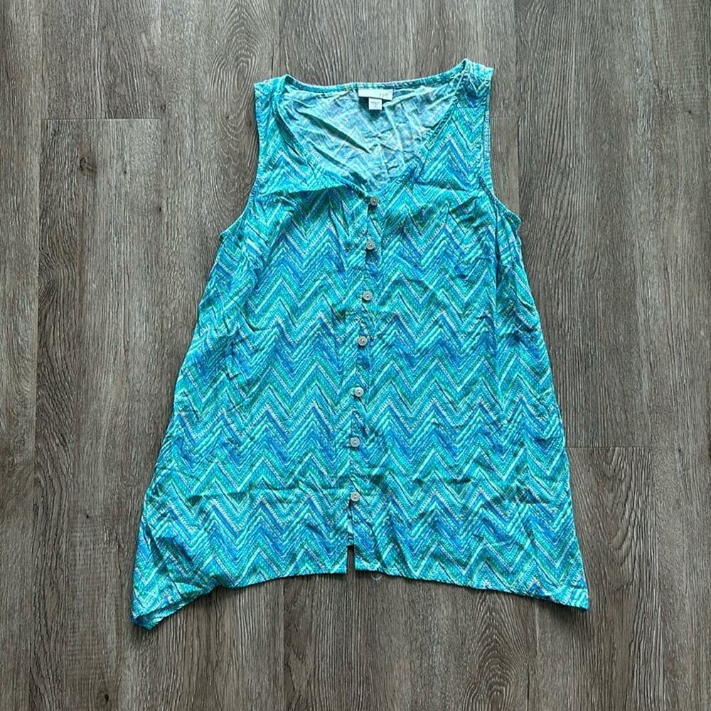 J.Jill Button‎ Front Tank Top Multi Color Stripe XS V-Neck